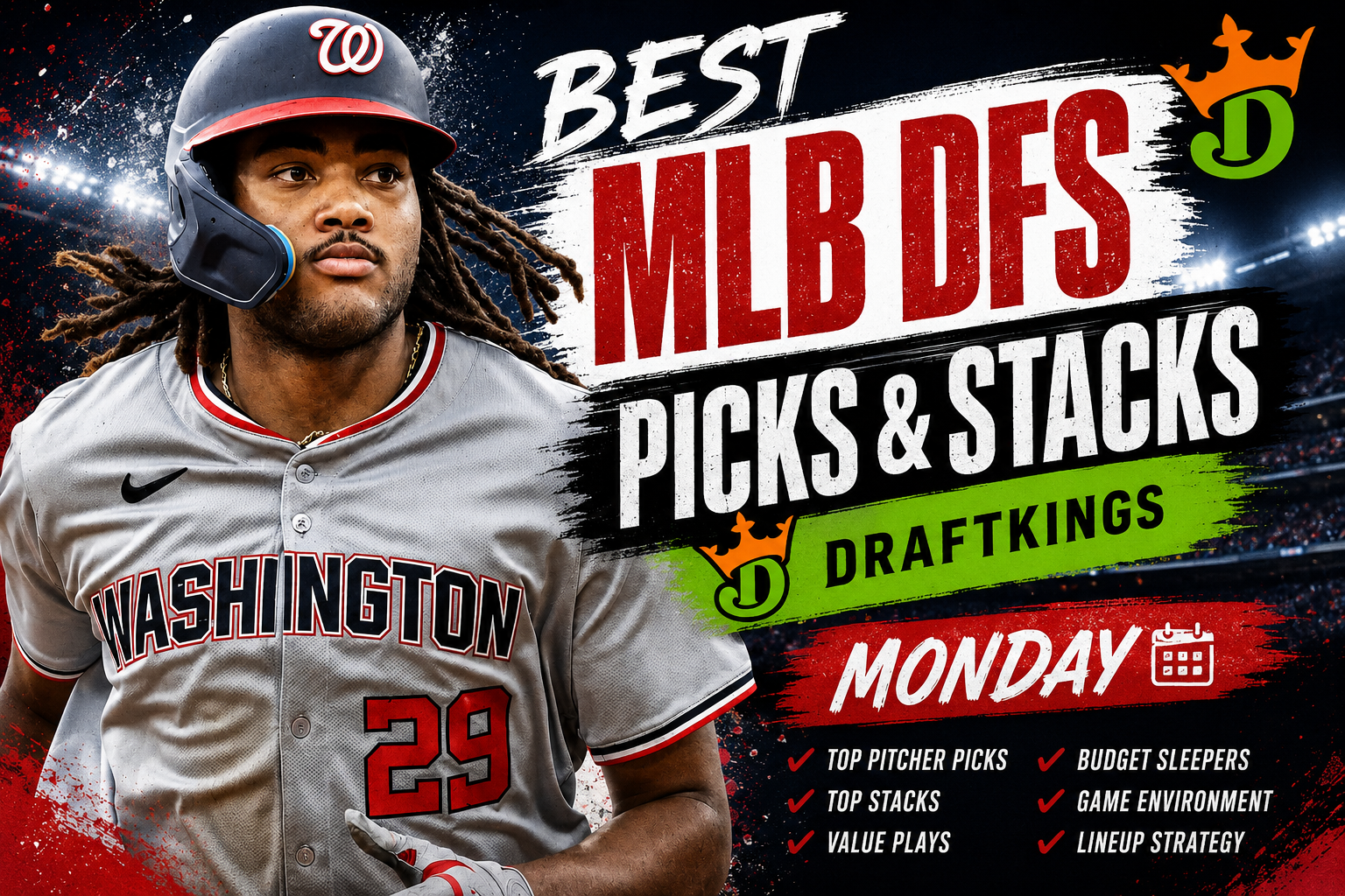 best mlb dfs picks & stacks draftkings monday james wood