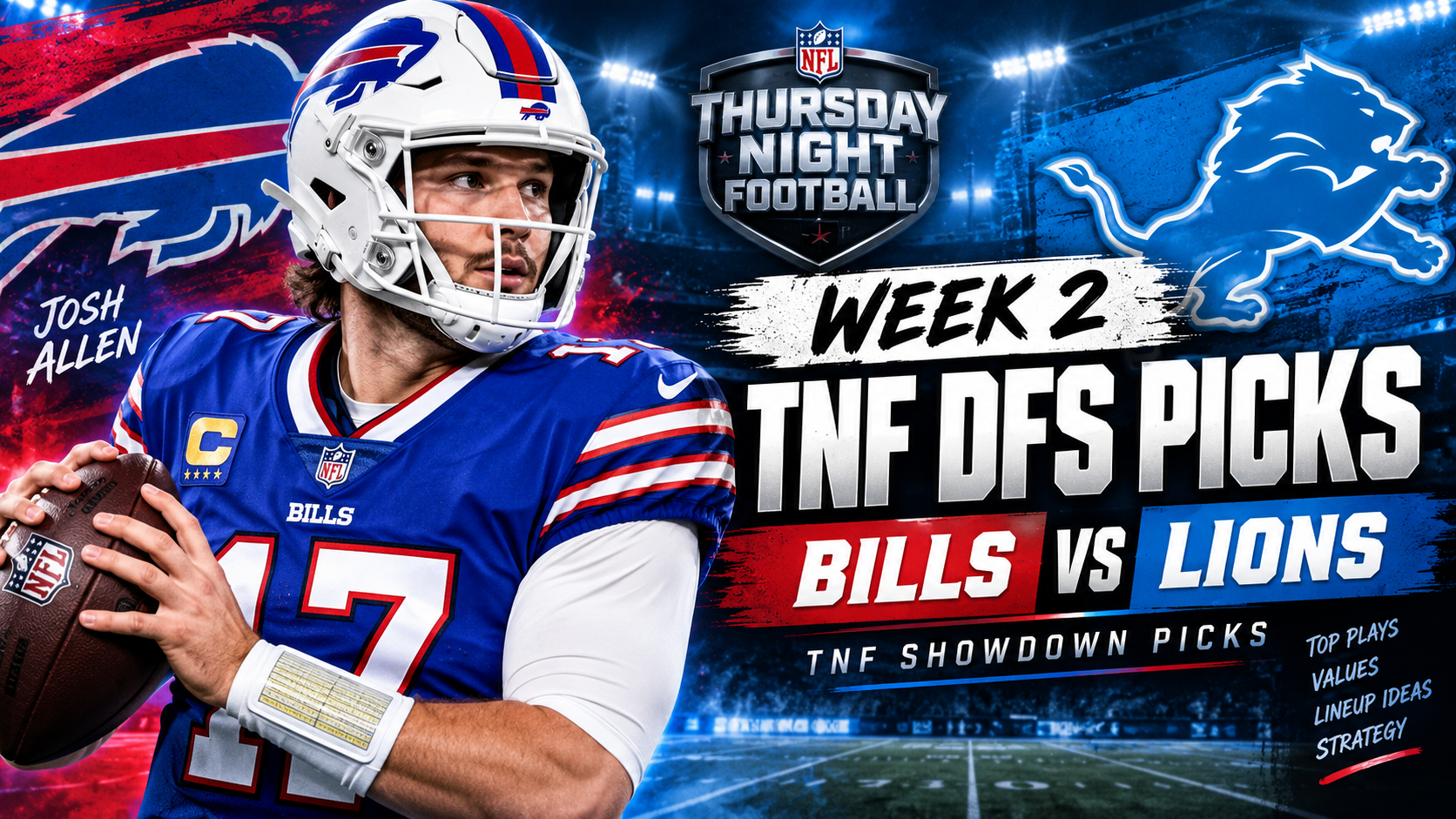 week 2 tnf dfs showdown picks bills lions josh allen